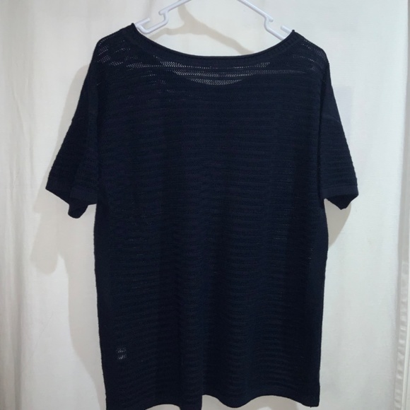 T by Talbots navy blue open knit top Sz L short sleeve - Picture 4 of 6